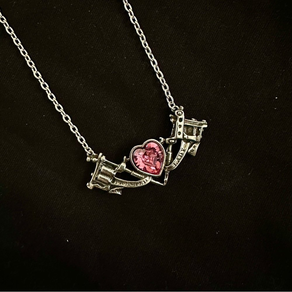 Tattoo Gun Pink Crystal Heart Necklace